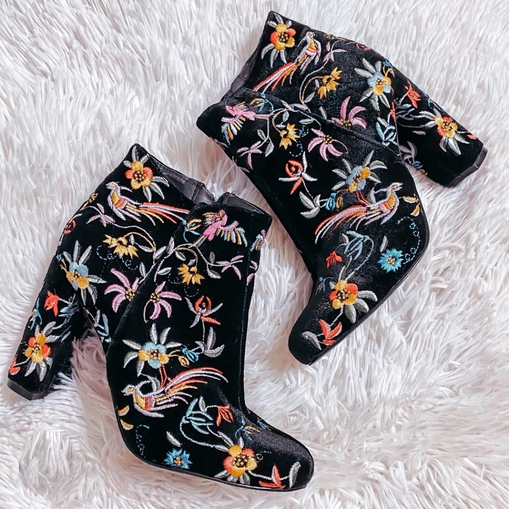 📣Sale! Ankle boots floral velvet platform chunky